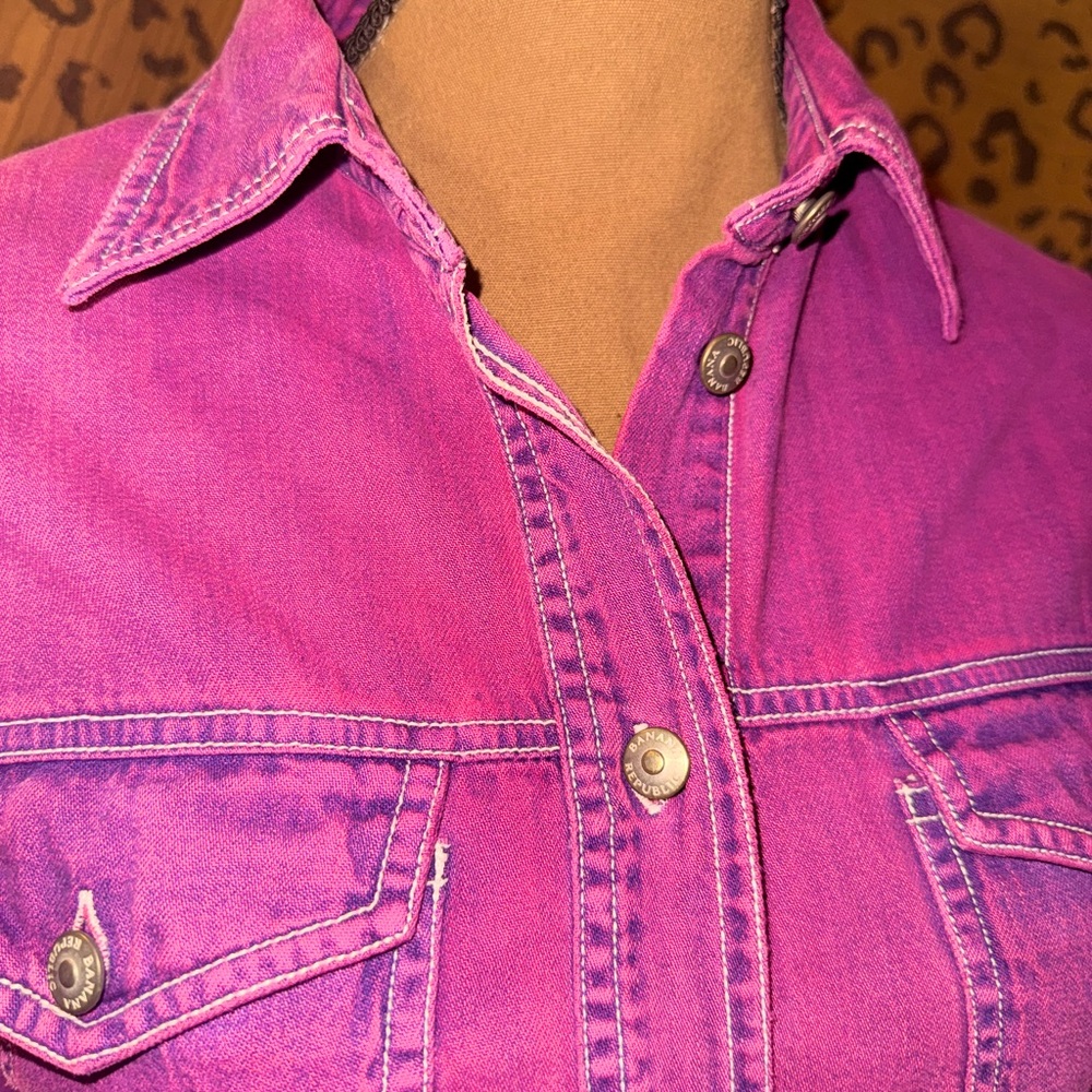 ReWorked Hand Dipped Fuchsia Cropped Denim Shirt Jacket Sz Sm